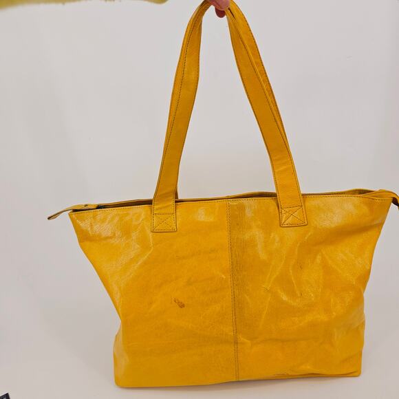 Latico Mustard Yellow Leather Zip Tote Bag Double Shoulder Strap Minimalist Norm - Picture 3 of 11